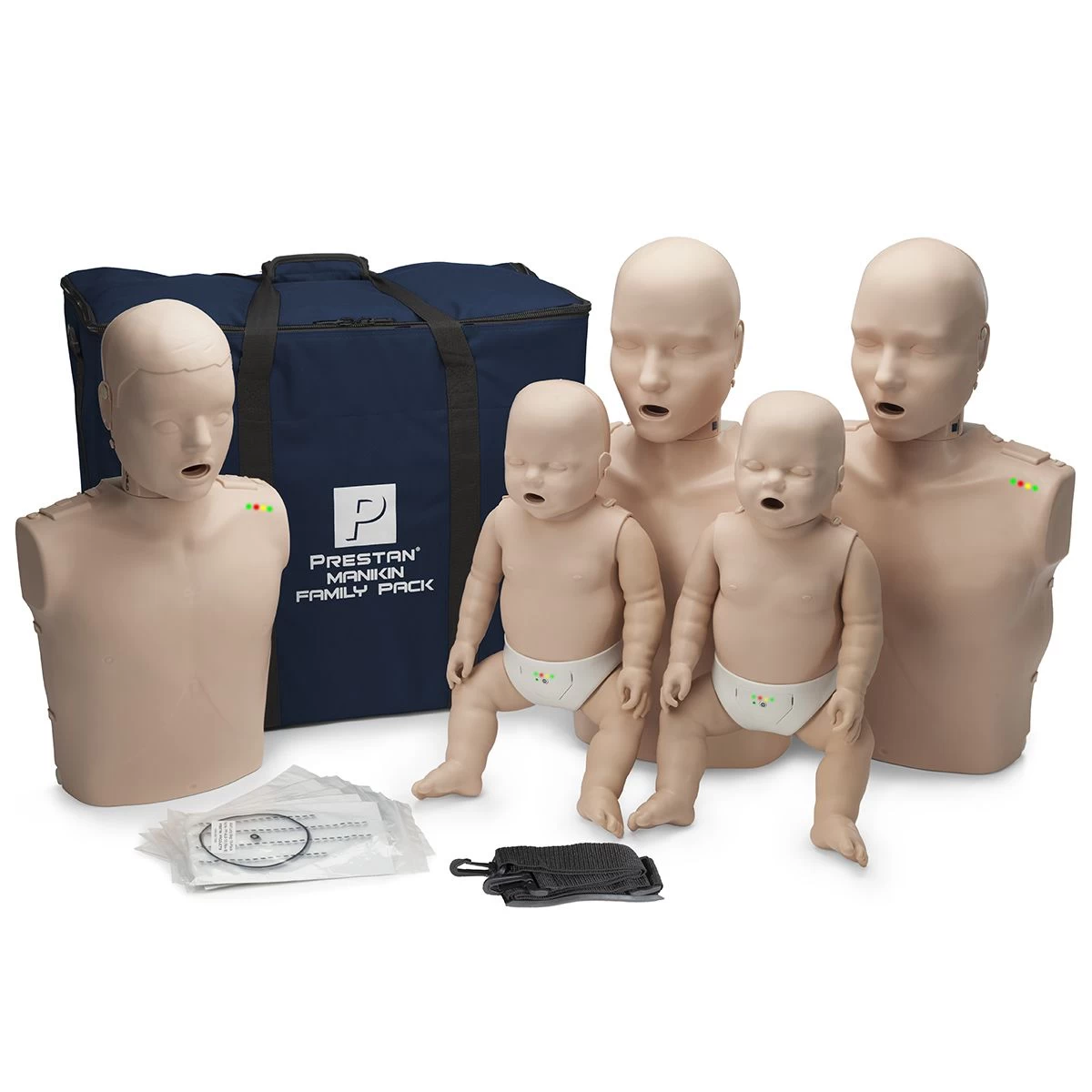Prestan Family Pack- 2 Adult, 1 Child And 2 Infant Manikins With Rate Monitor 3 Prestan Family Pack- 2 Adult, 1 Child And 2 Infant Manikins With Rate Monitor